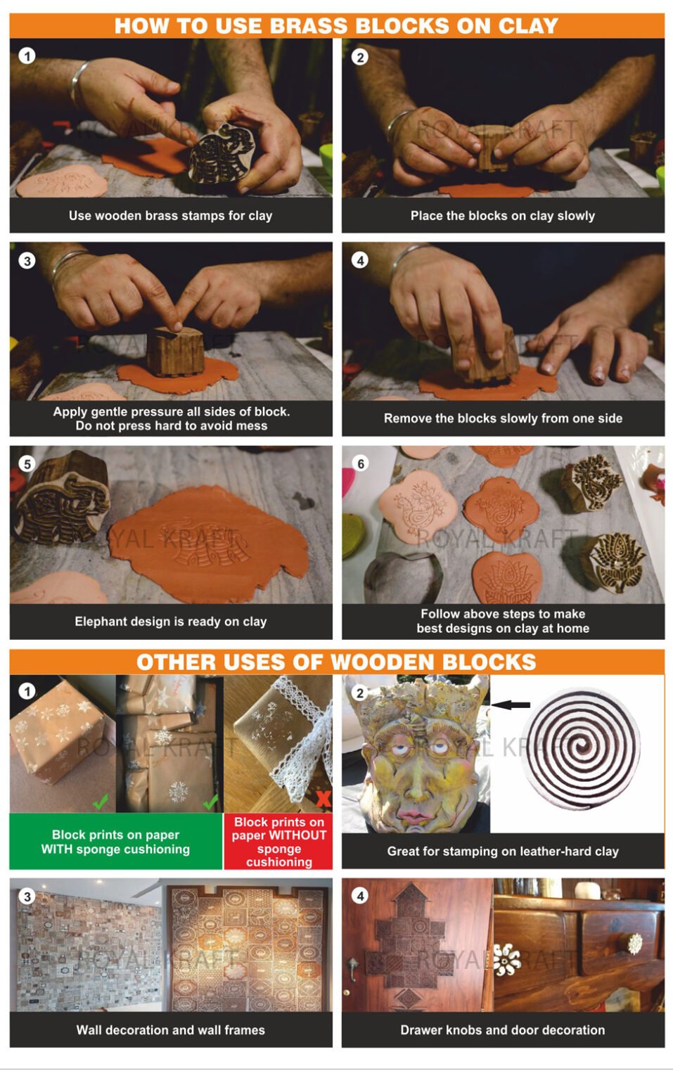 How to make brass stamp block printing on clay?