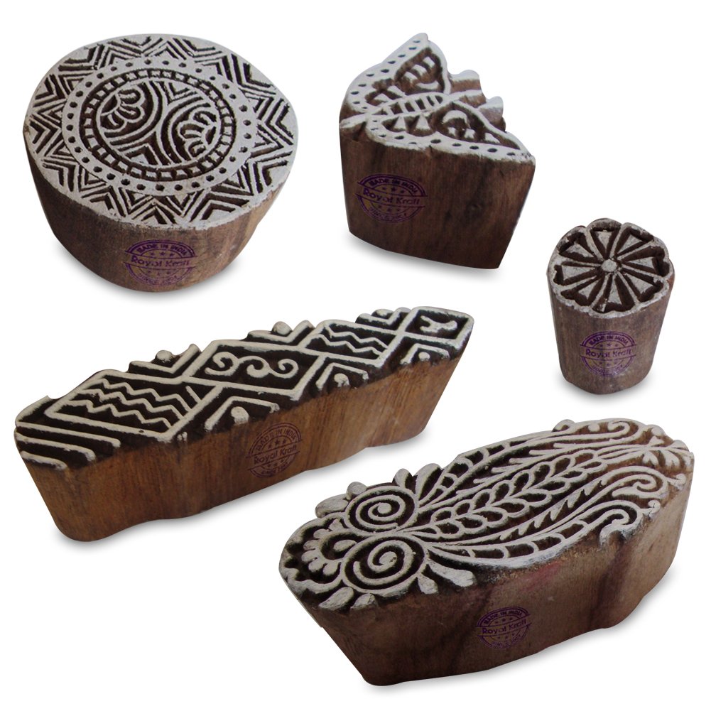 Hand Crafted Butterfly and Floral Designs Wooden Block Stamps (Set of 5)